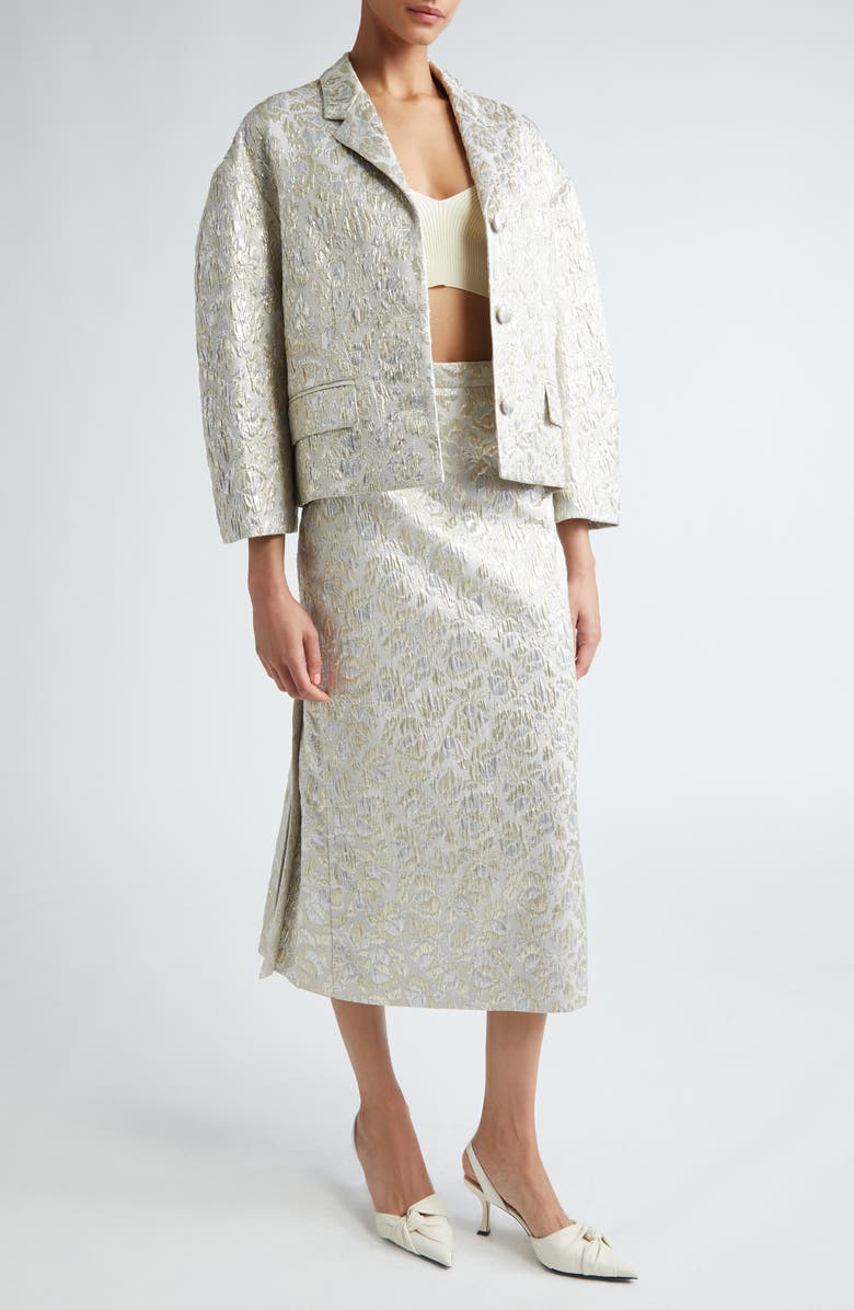 Erdem Pleated Back Floral Cloqué Midi Skirt, Alternate, color, 