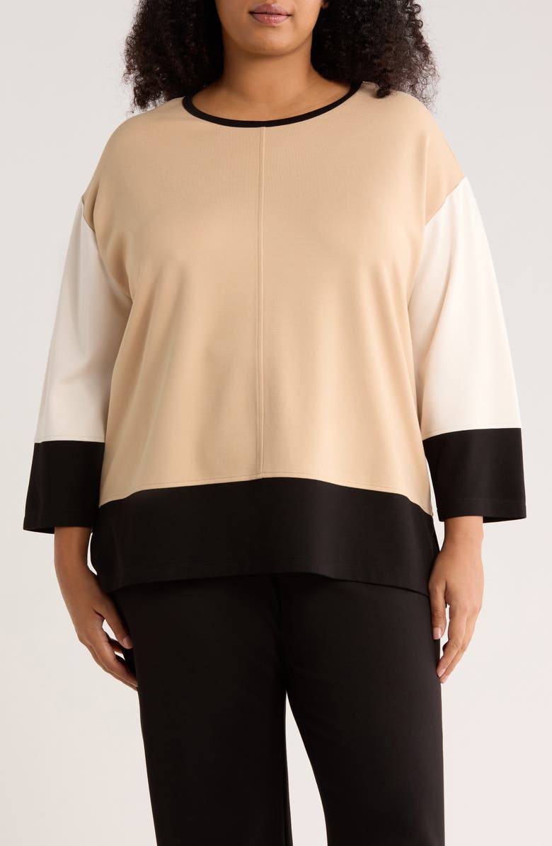 Jones New York Color Block Knit Top, Main, color, Caf Au Lait Multi