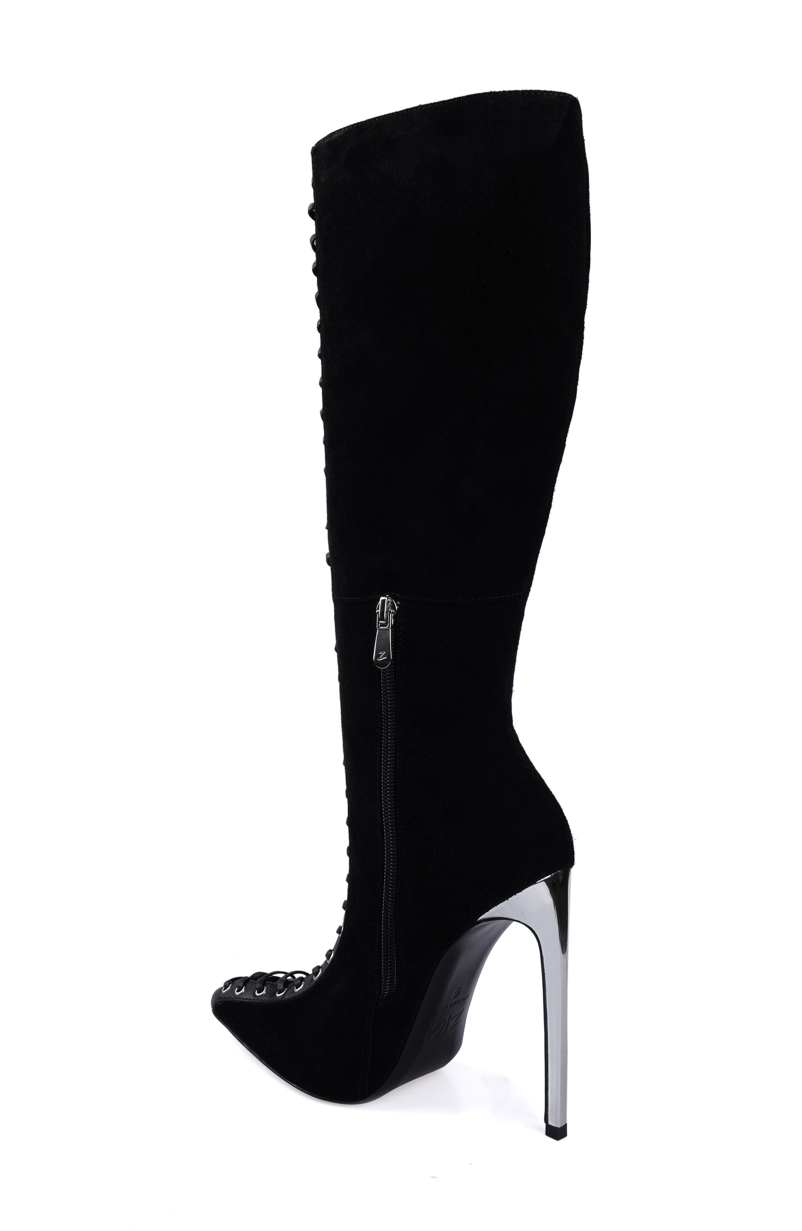 ZIGI Rudy Pointed Toe Lace Up Knee High Boot, Alternate, color, Black