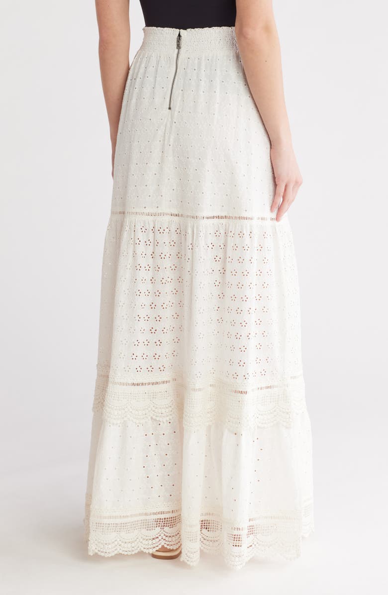 Alice + Olivia Reise Tiered Eyelet Maxi Skirt, Alternate, color, Off White