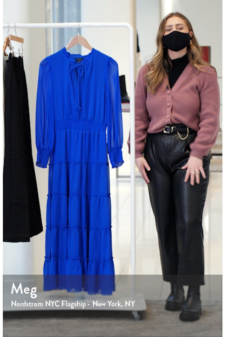 1.state tie neck long sleeve tiered maxi dress Tie Neck Long Sleeve Tiered Maxi Dress (Women)