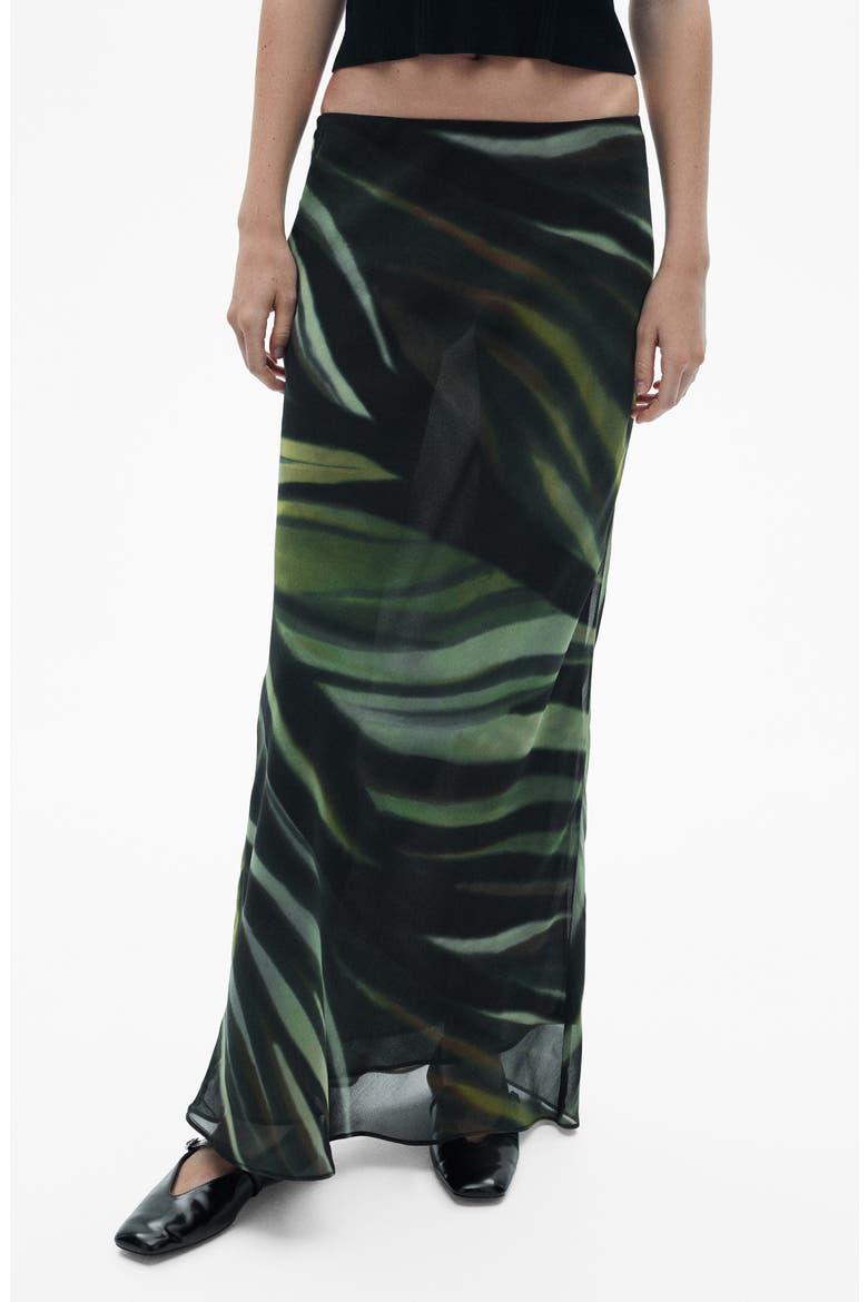 Palm Print Chiffon Maxi Skirt, Main, color, BLACK
