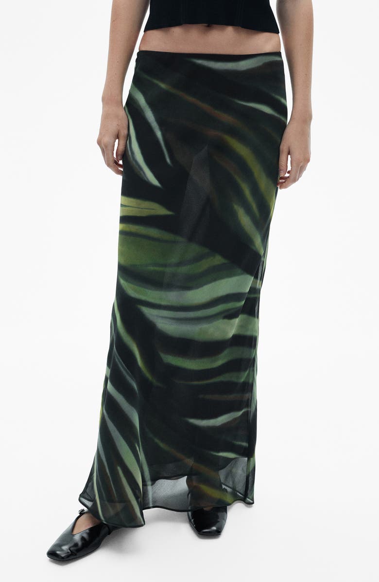 MANGO Palm Print Chiffon Maxi Skirt, Main, color, 