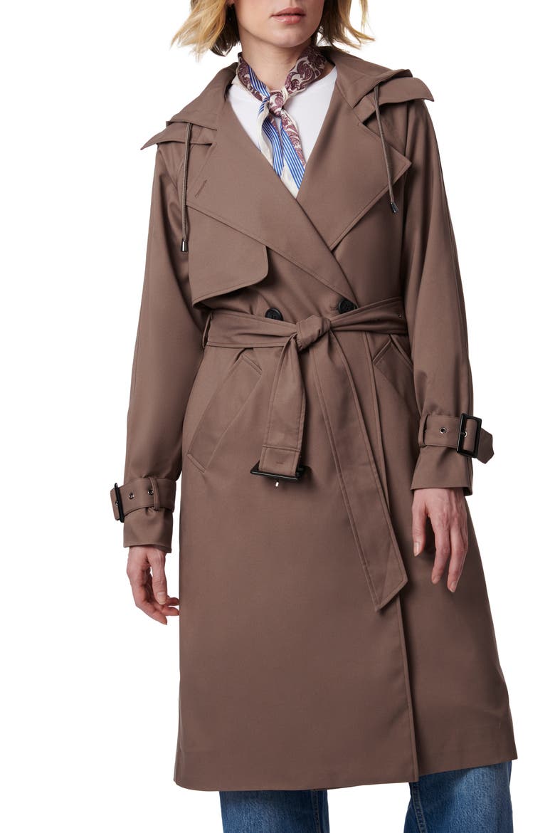 Double Breasted Hooded Trench Coat, Alternate, color, DARK OAK
