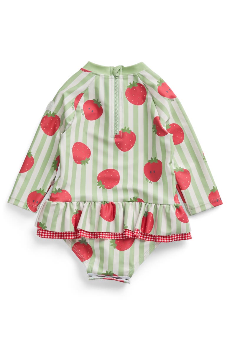 Frill Long Sleeve Swimsuit, Alternate, color, Strawberry & Green Stripe