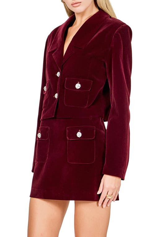 Endless Rose Jeweled Crop Velvet Blazer In Red