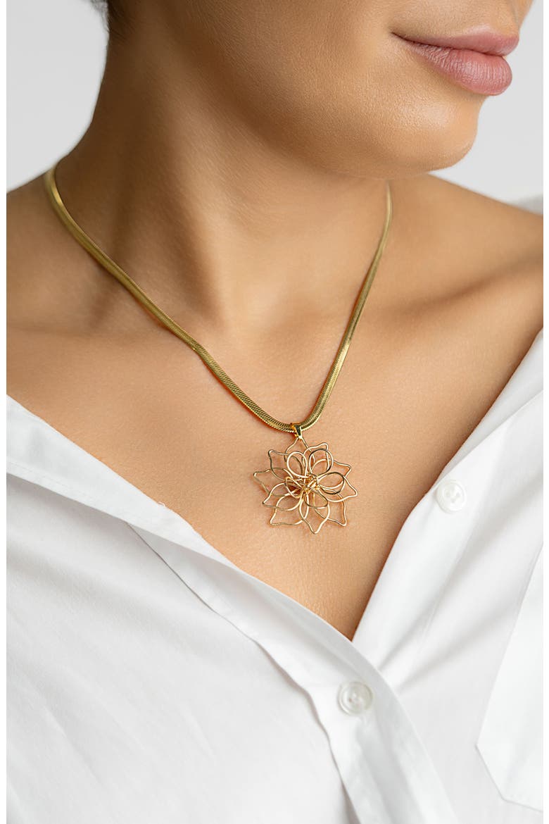 Water Resistant Flower Pendant Necklace, Alternate, color, GOLD