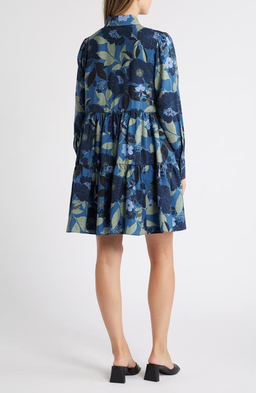 Caslon ® Floral Print Long Sleeve Tiered Shirtdress