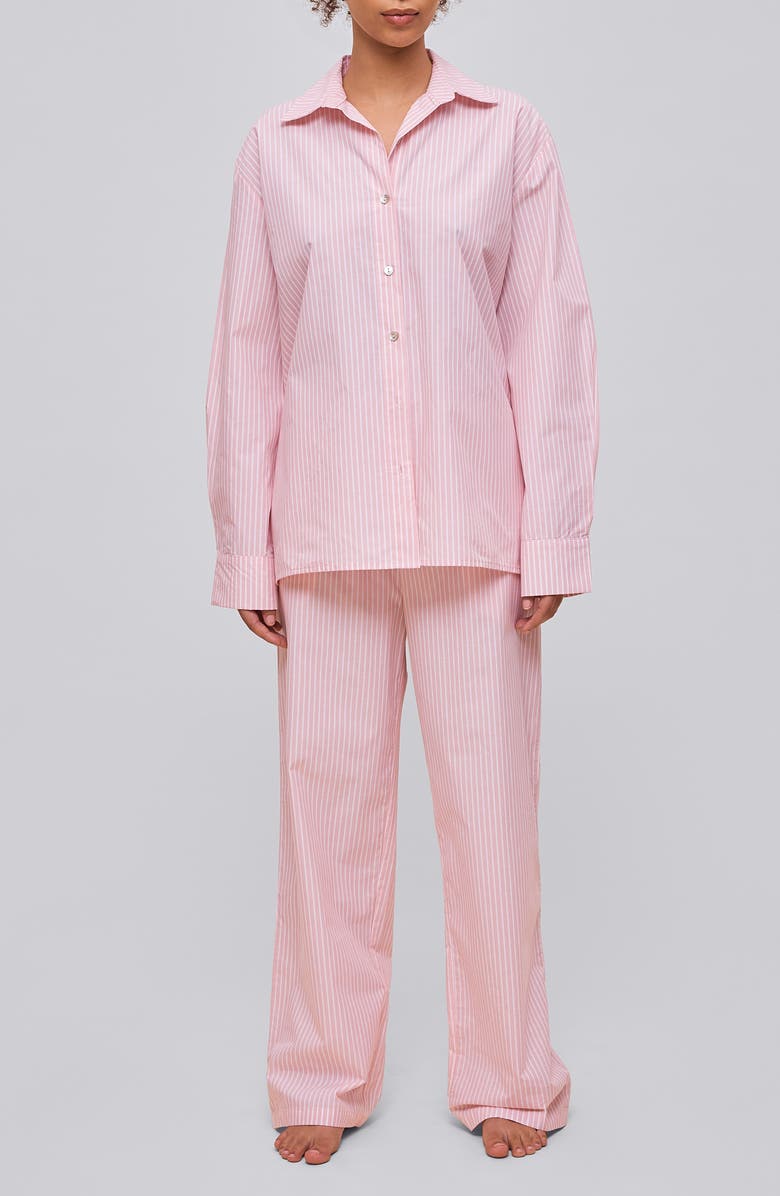 Papinelle Stripe Cotton Poplin Pajamas, Alternate, color, Pink