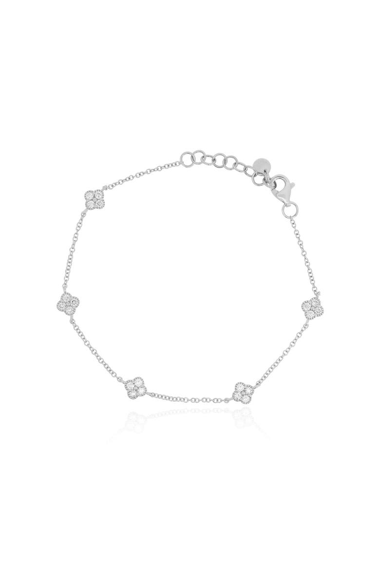 Diamond Clover Station Bracelet, Main, color, White Gold