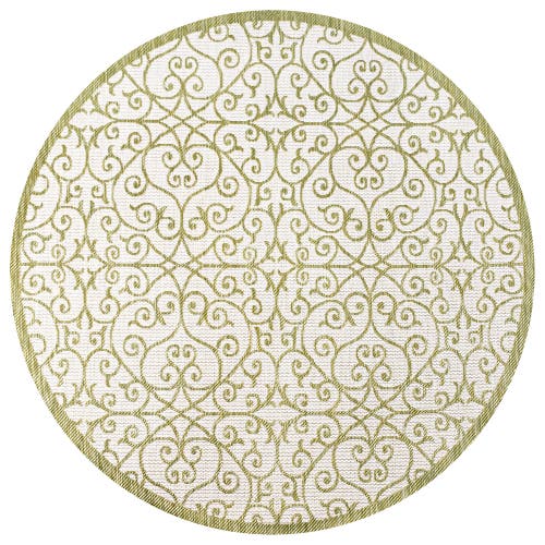 Jonathan Y Madrid Vintage Filigree Textured Weave Indoor/outdoor Round Area Rug In Green/cream