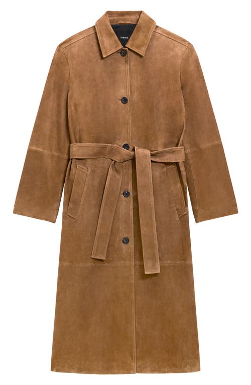 Theory Reese Belted Suede Coat In Brown