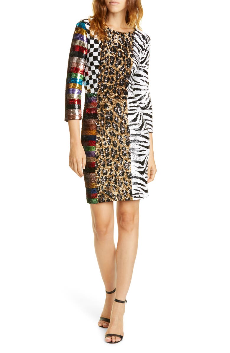 Alice + Olivia Jae Mixed Sequin Dress, Main, color, 