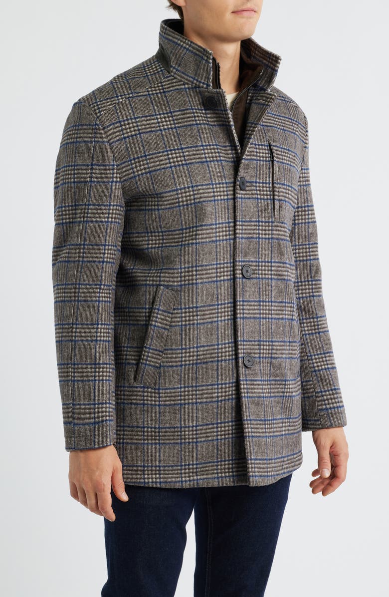 Johnston & Murphy Upton Bib Insert Wool Blend Car Coat, Alternate, color, Brown Plaid