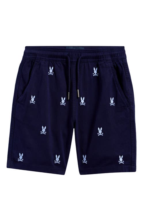 Shop Psycho Bunny Kids' Wills Embroidered Bunnies Drawstring Shorts In Evening Blue