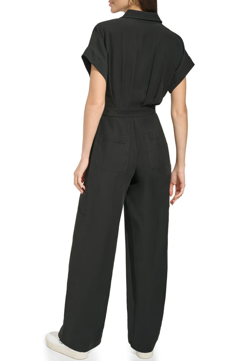 Front Zip Twill Jumpsuit, Alternate, color, BLACK