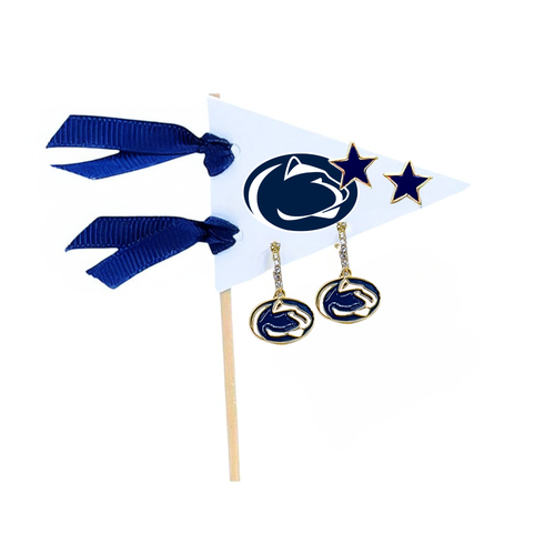 Color Shout University Of Pennsylvania Penn State Pennant Pair Earring Set In Gold