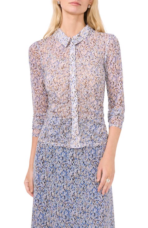 Print Mesh Button-Up Shirt