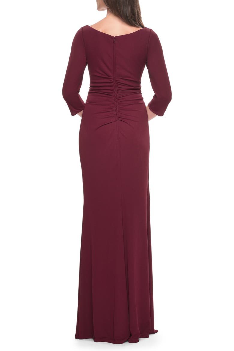 Chic Long Evening Gown with High Neck and Ruffle Detail, Alternate, color, Wine