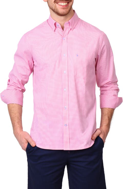 Micro Gingham Stretch Cotton Button-Up Shirt