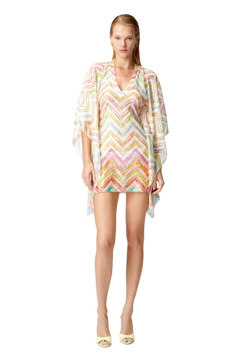 Short Covered Up Caftan In Printed Tulle, Alternate, color, Multicoloured