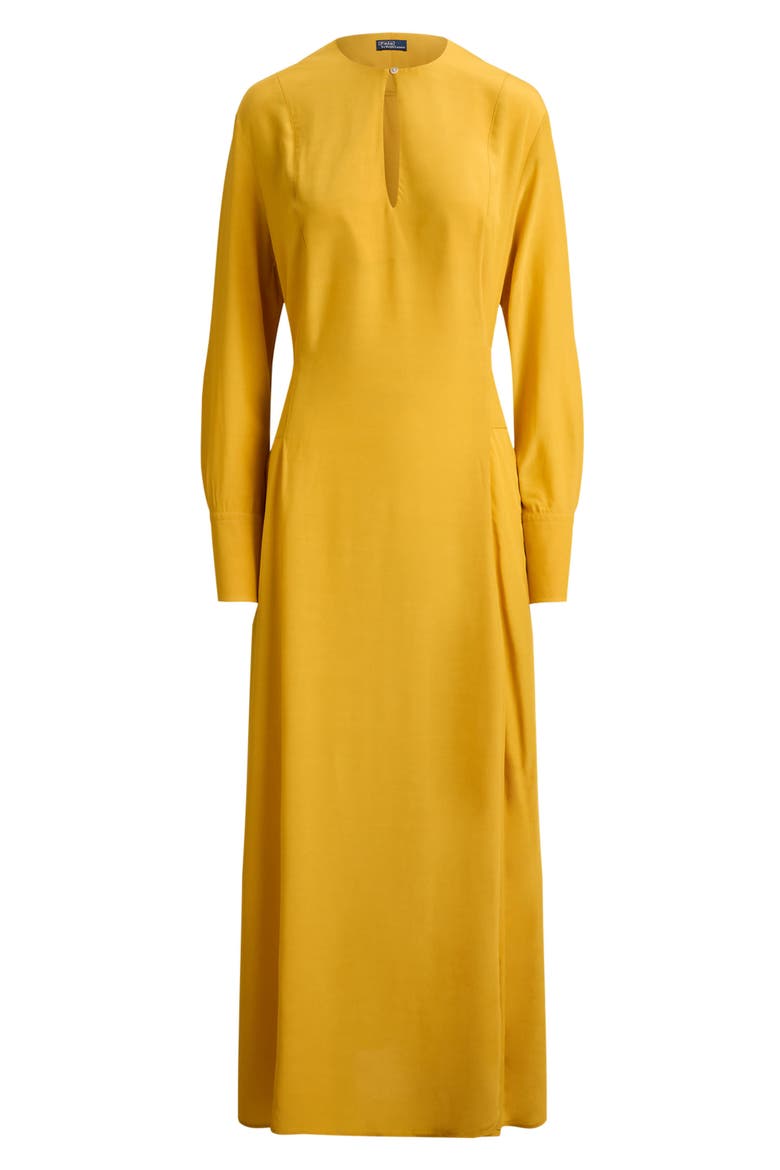 Split Neck Long Sleeve Gown, Alternate, color, GOLDEN YELLOW
