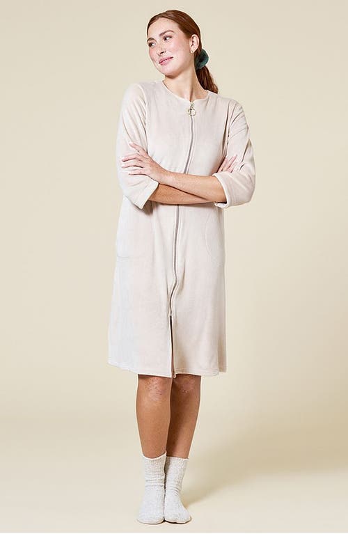 Softies Serenity 3/4 Sleeve Short Zip Robe In Coco