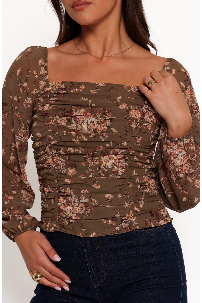 Maia Floral Ruched Top, Alternate, color, OLIVE FLORAL