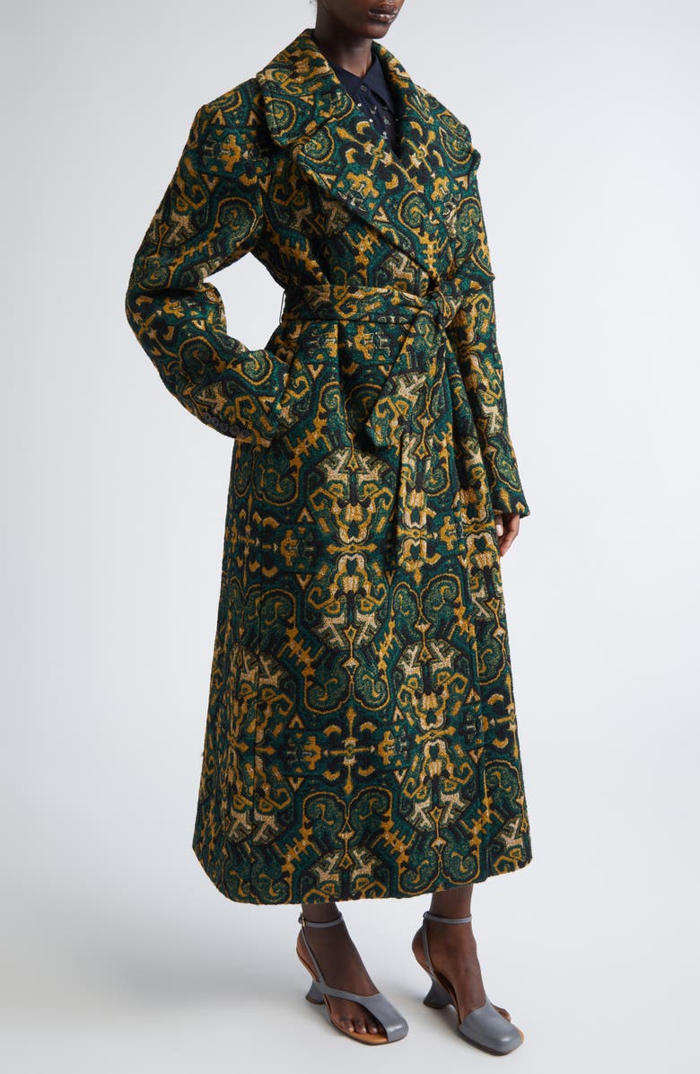 Dries Van Noten Rafaella Geo Print Belted Coat, Alternate, color, Bottle