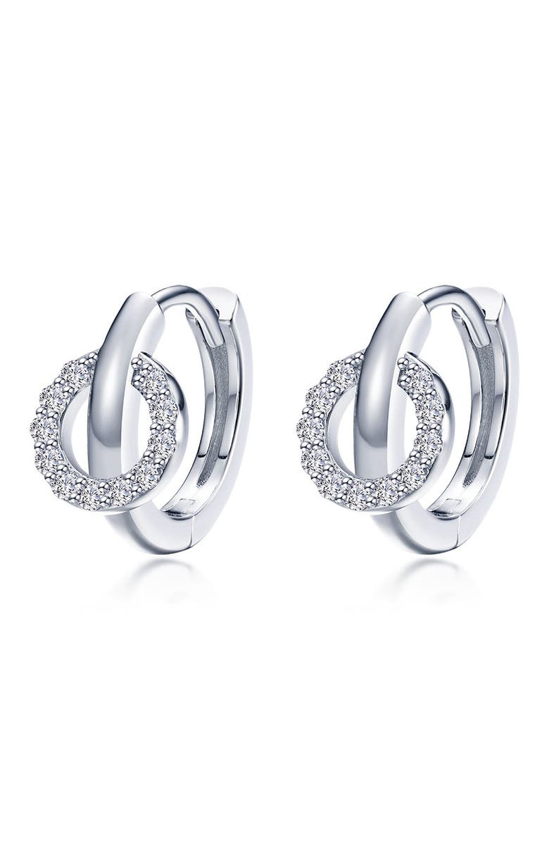 Lafonn Interlocking Simulated Diamond Huggie Hoop Earrings, Main, color, Silver