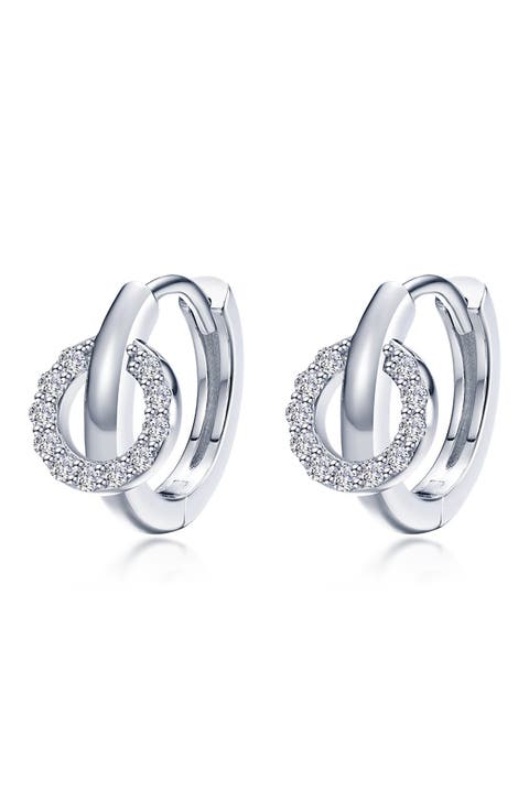 Interlocking Simulated Diamond Huggie Hoop Earrings