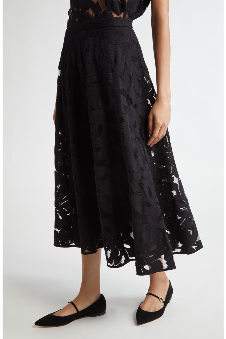 Zitto Floral Lace Midi Skirt, Alternate, color, BLACK