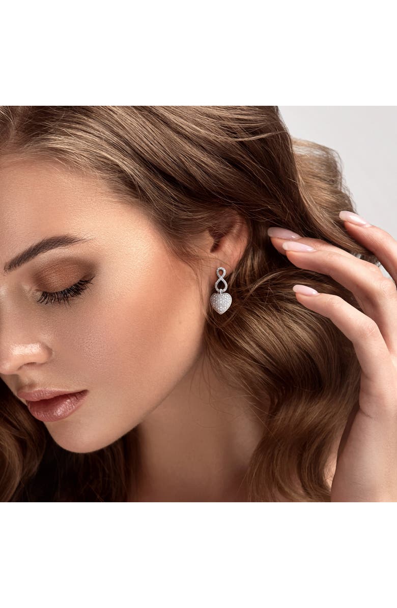 DELMAR Sterling Silver Pavé Diamond Infinity Heart Drop Earrings - 0.06ct., Alternate, color, White