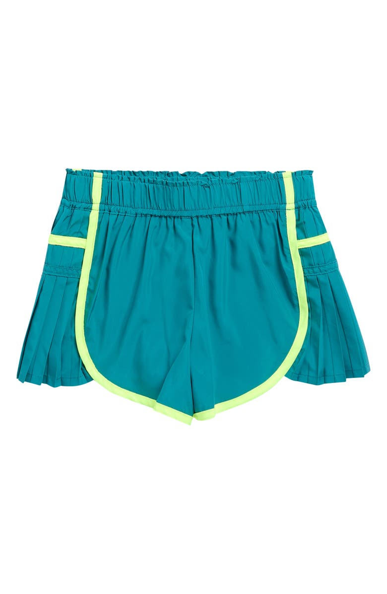 Tractr Kids' Pleat Athletic Shorts, Main, color, Teal/ Neon
