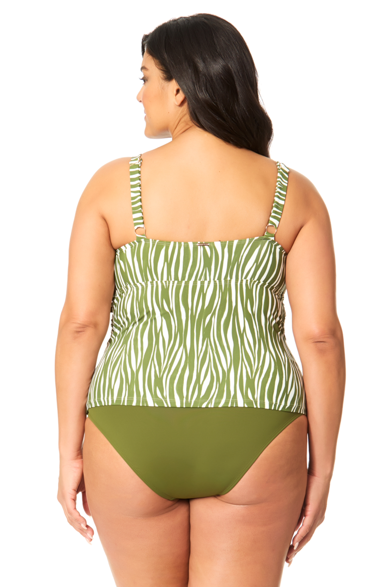 Women's Plus Sierra Woodblock Drape Front Underwire Tankini Swim Top, Alternate, color, Sierra Woodblock