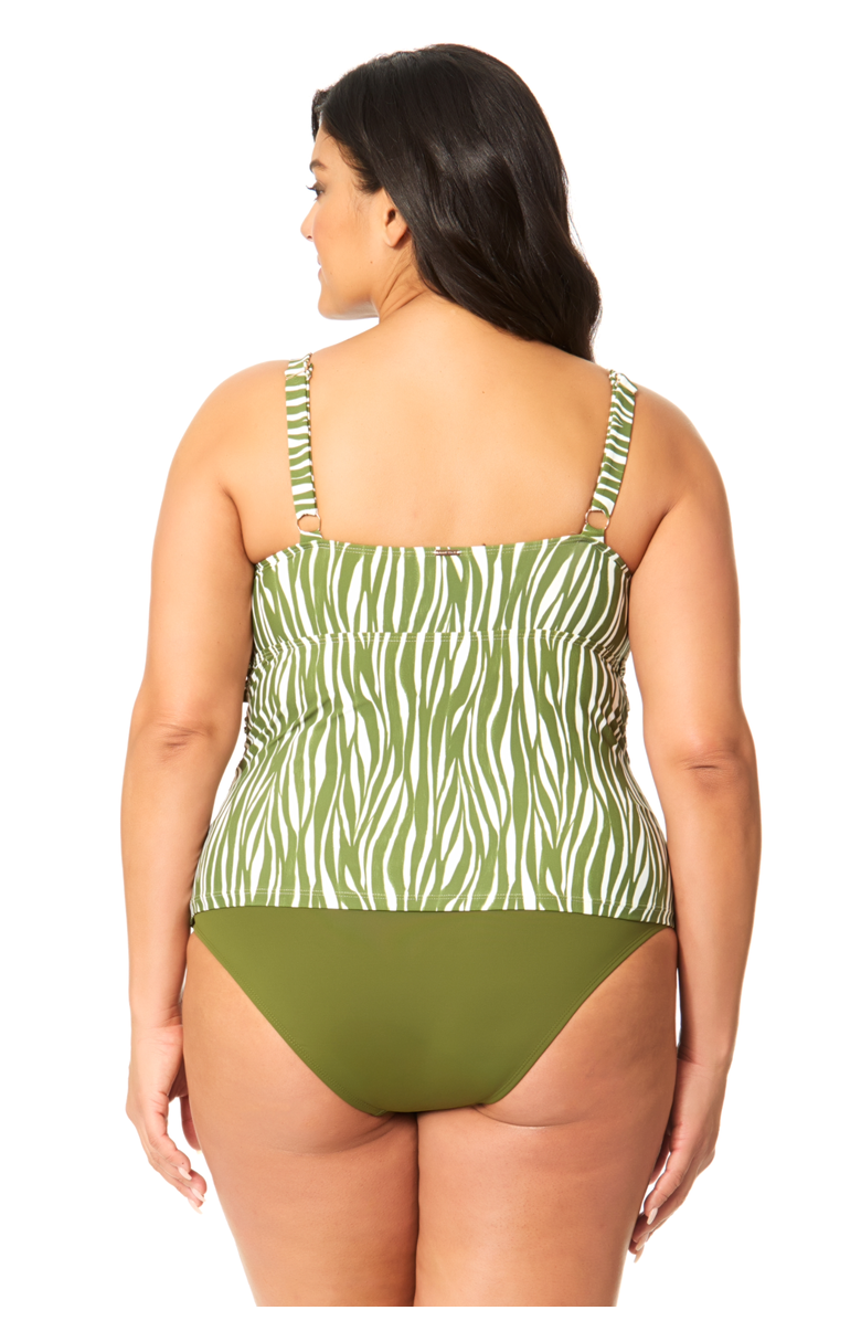 Anne Cole Plus Women's Plus Sierra Woodblock Drape Front Underwire Tankini Swim Top, Alternate, color, Sierra Woodblock