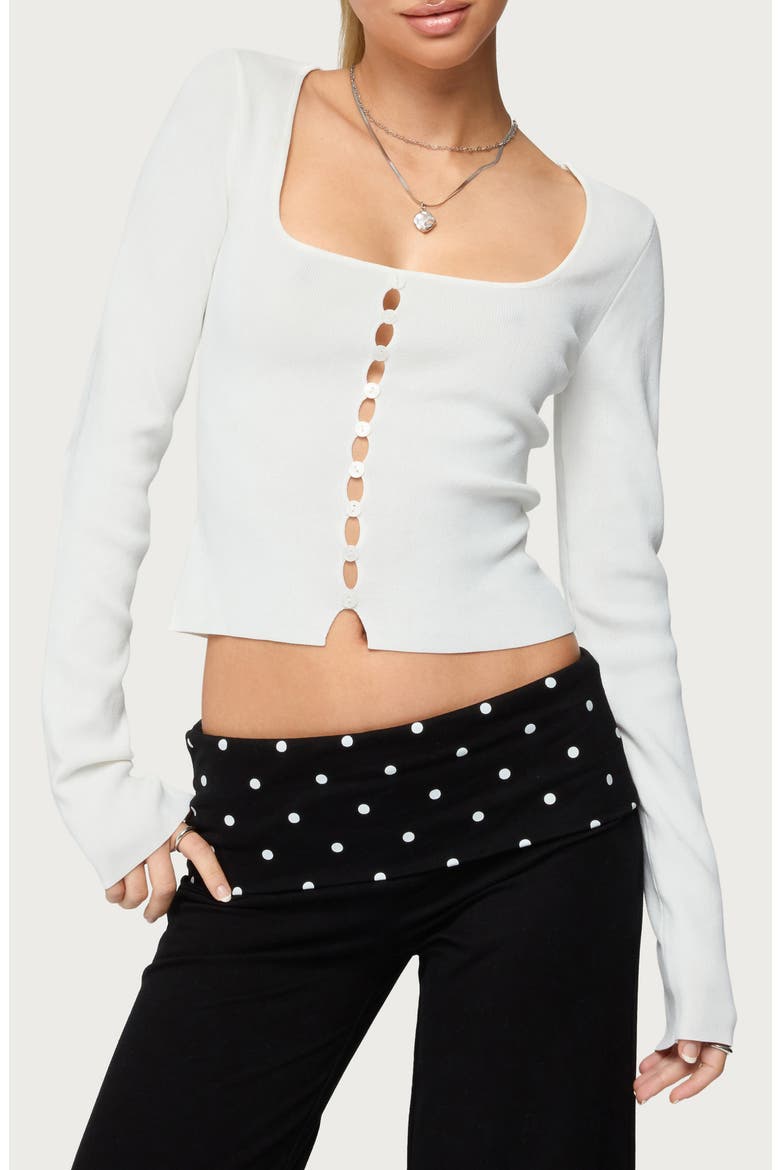 Deane Cutout Button Long Sleeve Crop Top, Main, color, WHITE