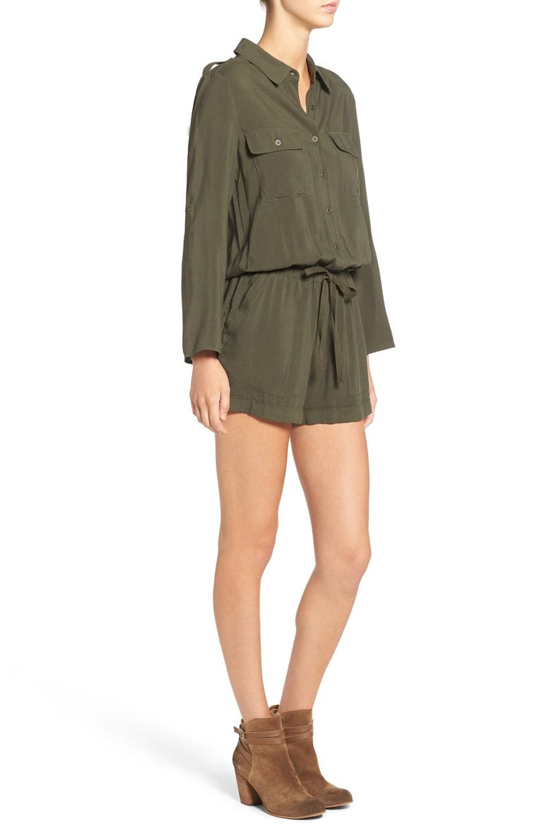 Roll-Up Sleeve Woven Romper, Alternate, color, OLIVE