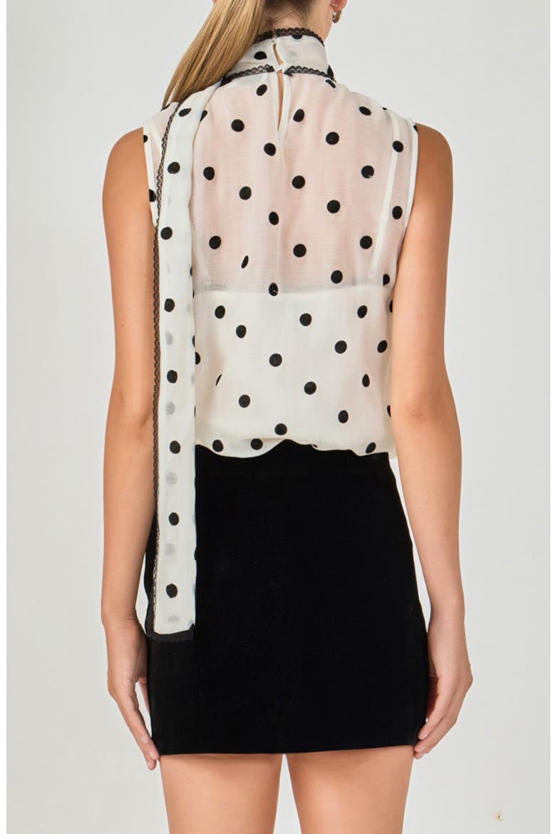 Polka Dot Bow Neck Sleeveless Top, Alternate, color, OFF WHITE