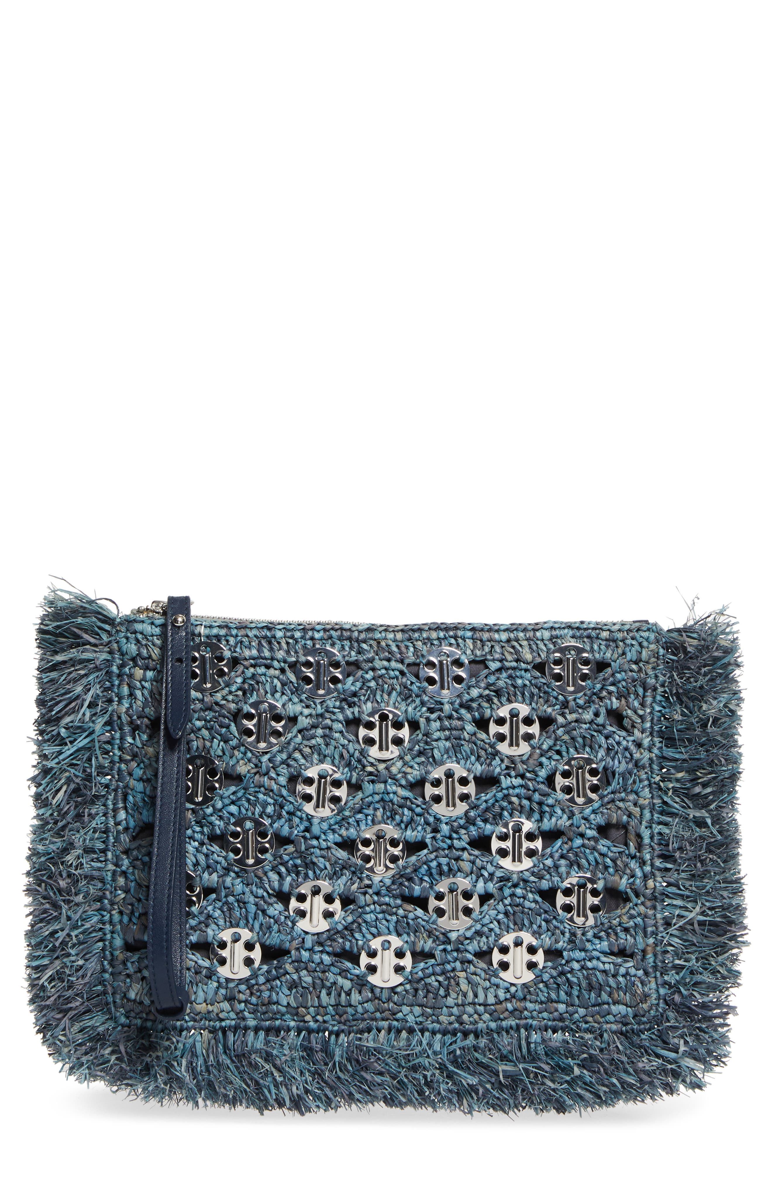 Rabanne Iconic 1969 Raffia Pouch Bag, Main, color, 
