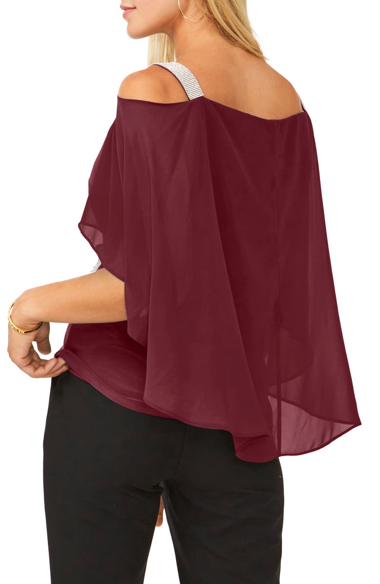 Chaus Drape Overlay Off the Shoulder Top, Alternate, color, Mulberry