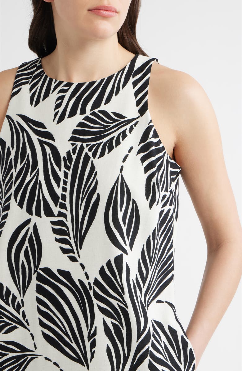 CeCe Print A-Line Linen Blend Minidress, Alternate, color, Ivory Multi