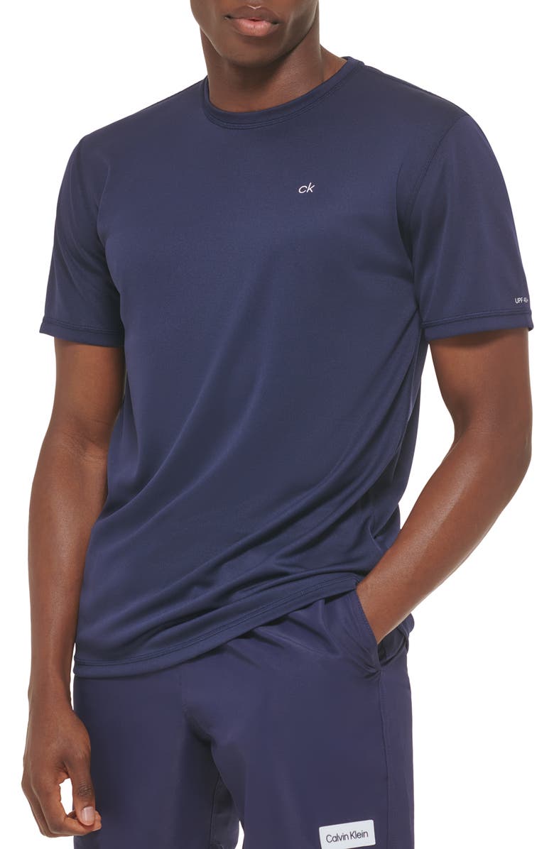 Calvin Klein Monogram Short Sleeve UPF 40+ Rashguard, Alternate, color, Navy
