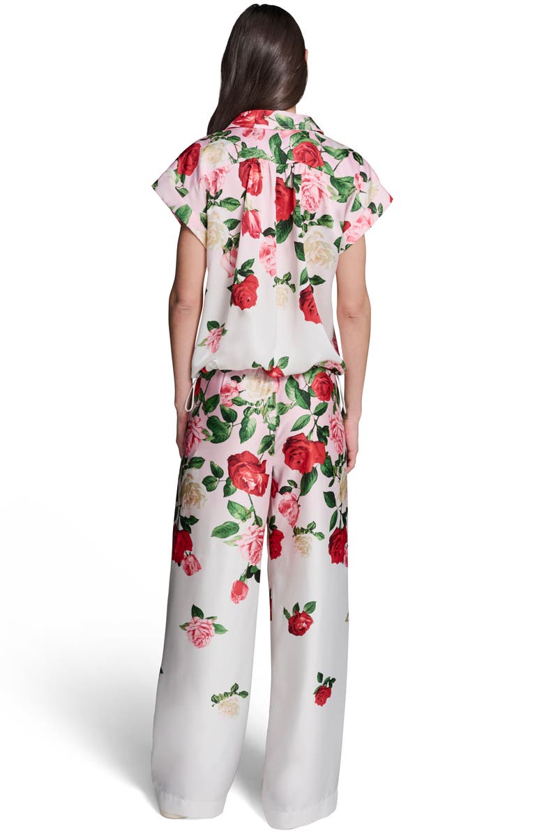 KARL LAGERFELD PARIS Placed Floral Satin Button-Up Shirt, Alternate, color, Cornelia Rose/ Sft Wht Multi