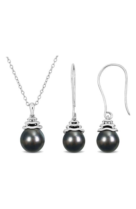 Cultured Freshwater Pearl Pendant Necklace & Drop Earrings Set