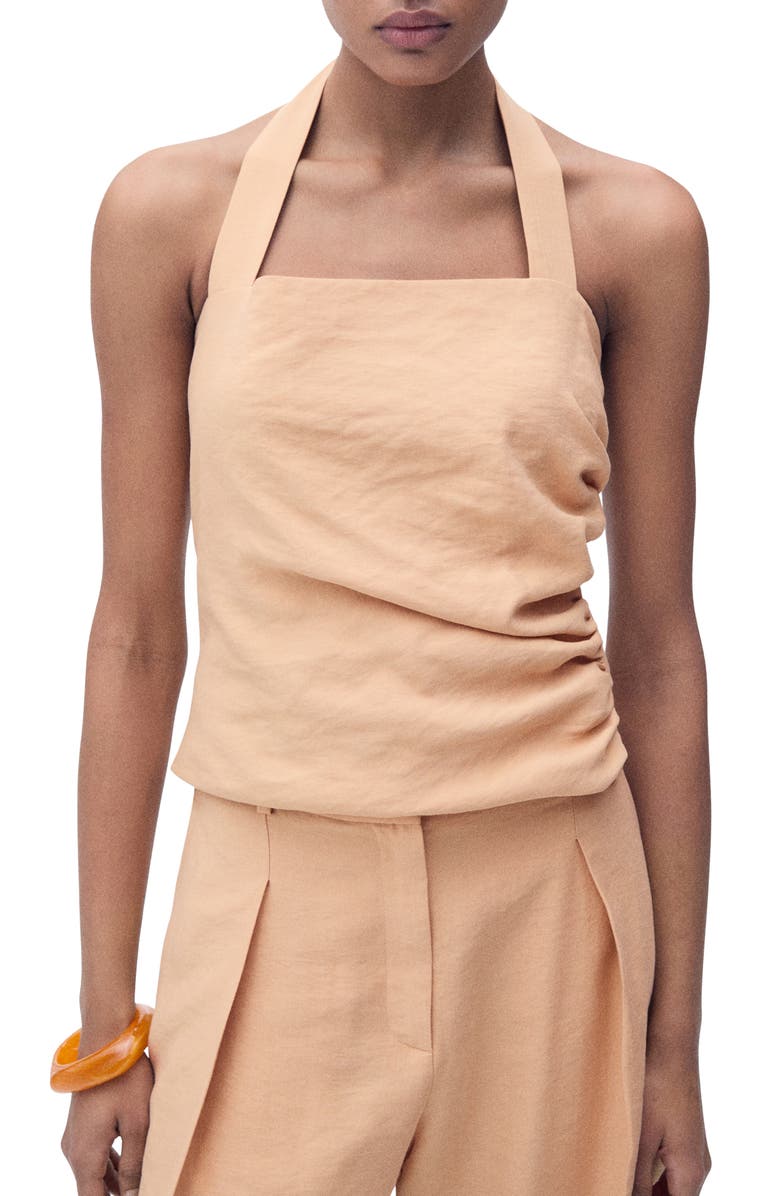 MANGO Gathered Halter Top, Main, color, Beige