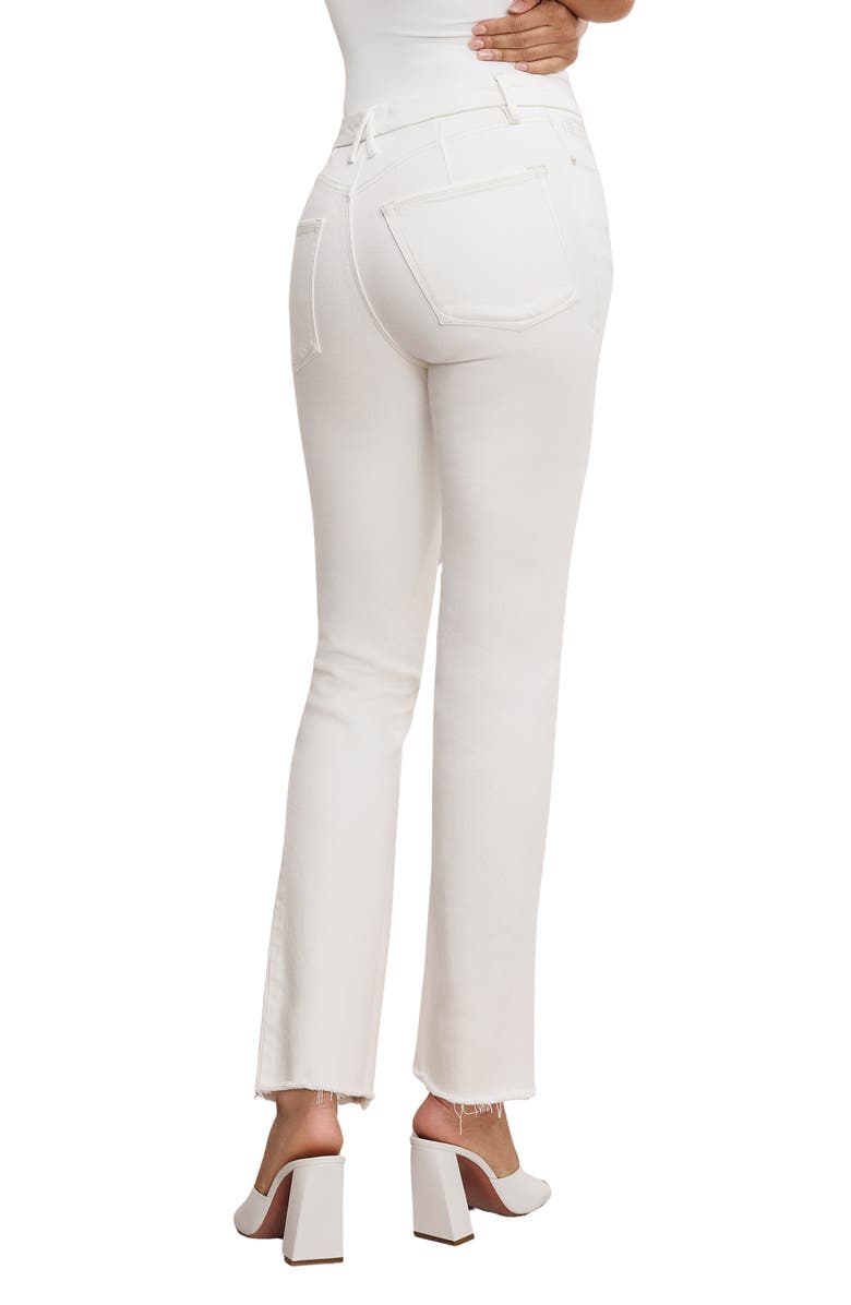 Good American Soft-Tech Good Icon Frayed High Waist Straight Leg Jeans, Alternate, color, Cloud White001