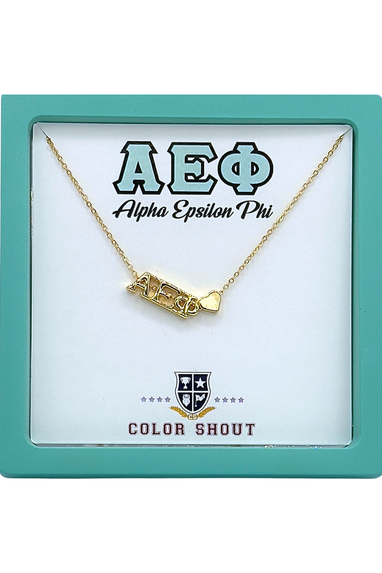 Alpha Epsilon Phi Sorority Gold Heart Necklace, Alternate, color, Yellow Gold