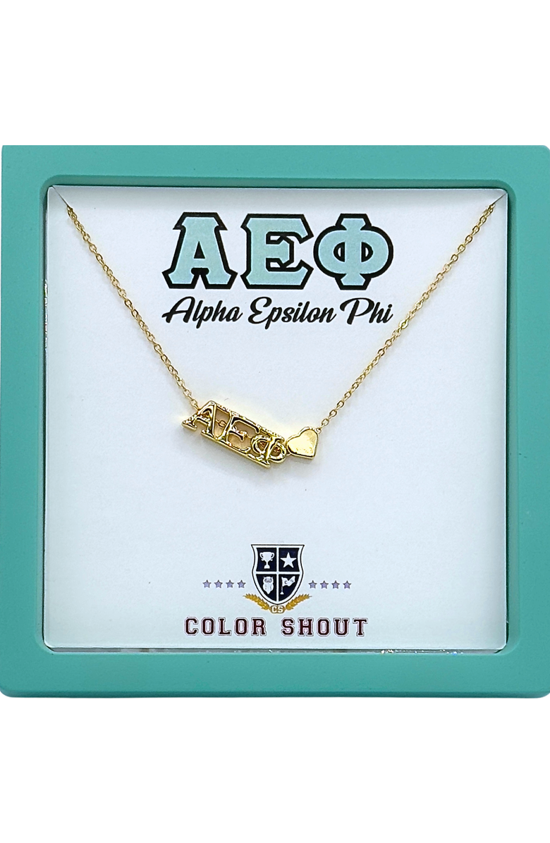 Color Shout Alpha Epsilon Phi Sorority Gold Heart Necklace, Alternate, color, Yellow Gold