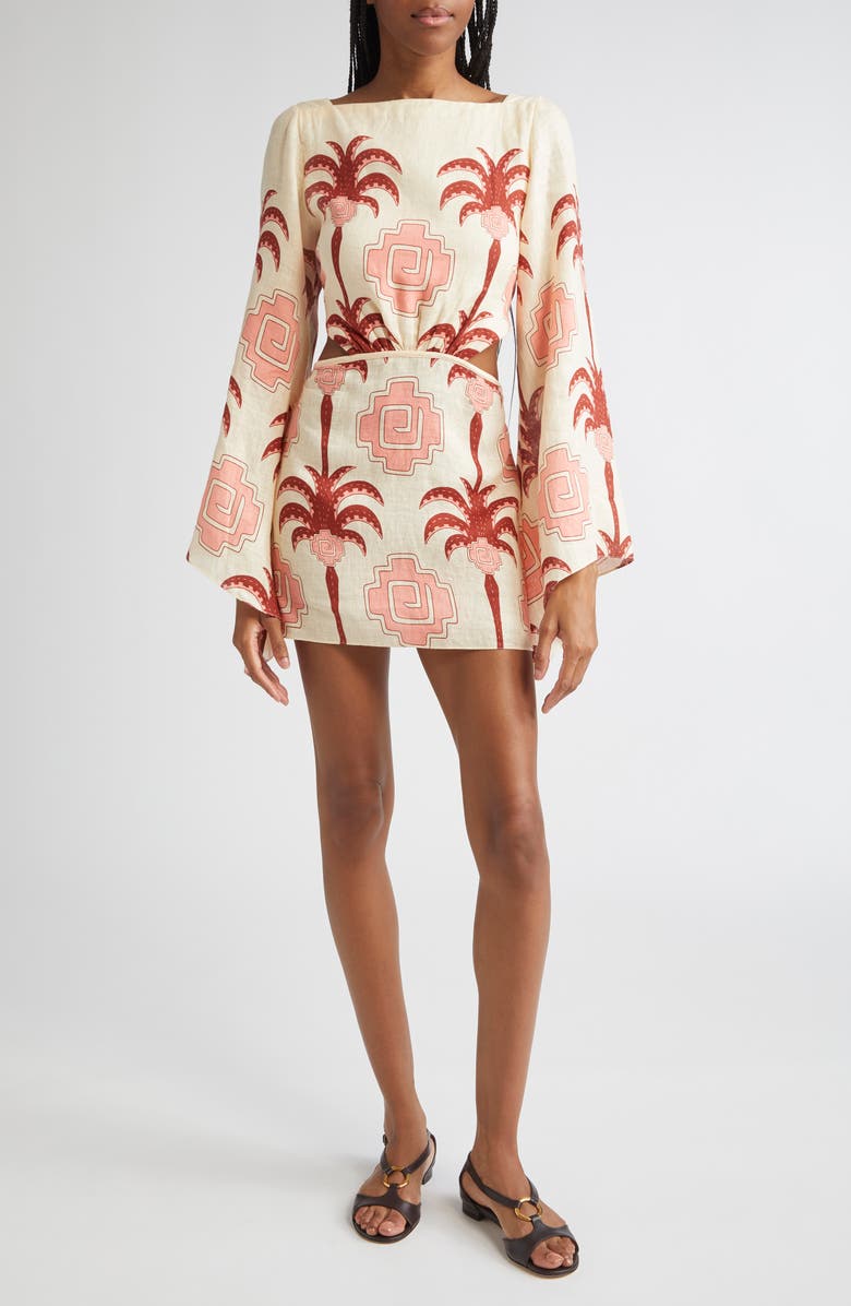 Johanna Ortiz Wave After Wave Long Sleeve Linen Minidress, Main, color,